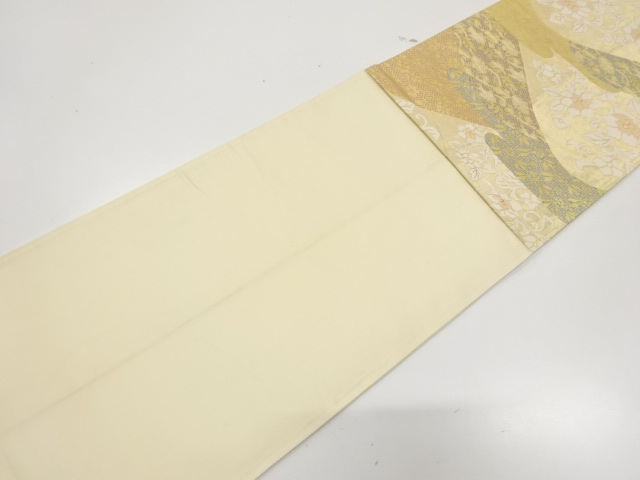  山並みに唐花・古典柄模様織り出し　袋帯